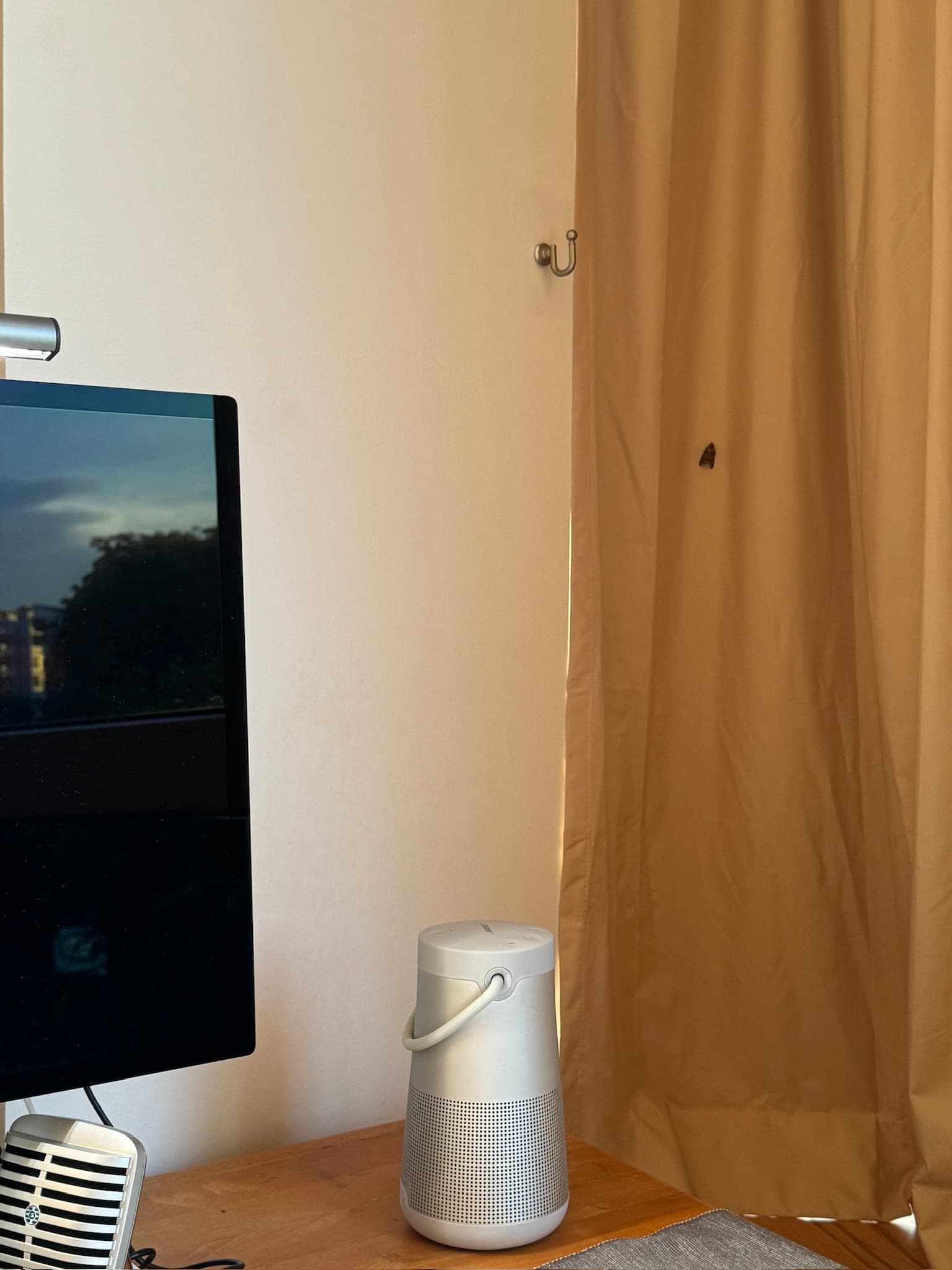 鹅黄色窗帘上静止的飞蛾